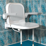 AKW 4000 Series Advanced Wall Mounted Shower Seat with Support Legs Back and Grey Padded Arms (04230)