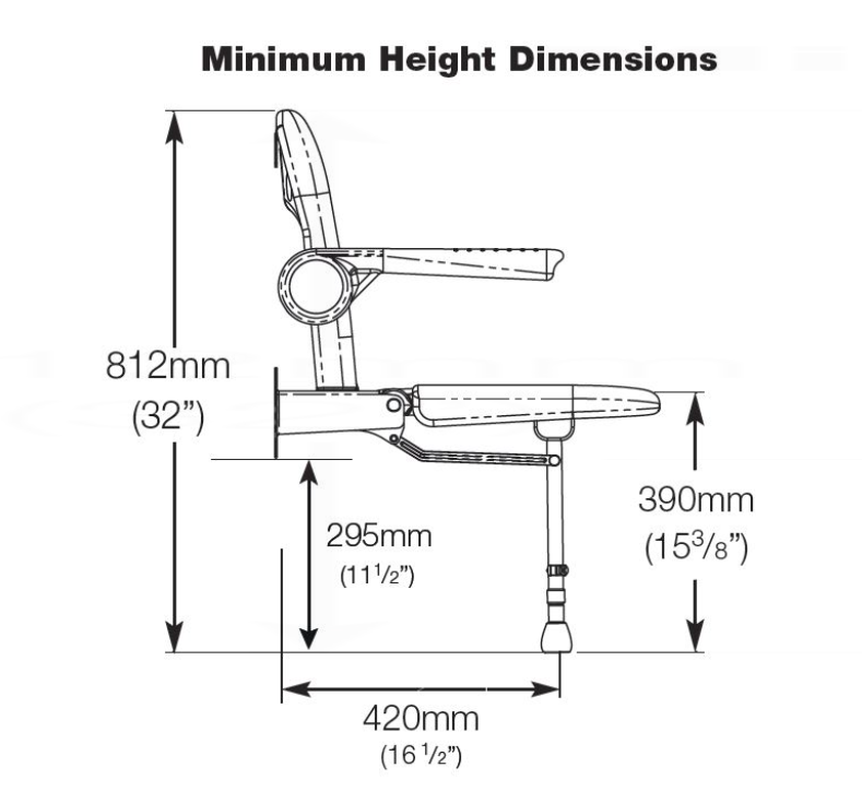 AKW 4000 Series Advanced Fold Up Grey Padded Shower Seat with Support Legs Back and Arms (04230P)