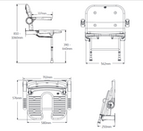 AKW 4000 Series Extra Wide Horseshoe Wall Mounted Shower Seat with Grey Padded Back and Arms (04250P)