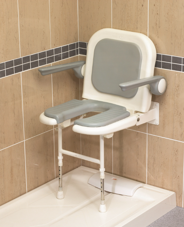 AKW 4000 Series Standard Horseshoe Wall Mounted Shower Seat with Grey Padded Back and Arms (04260P)