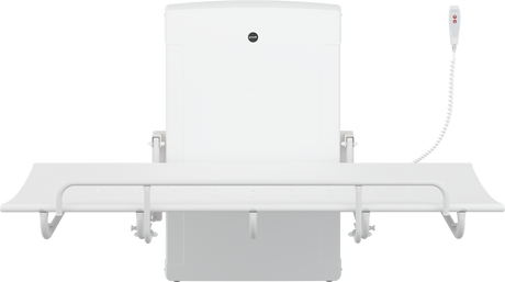 Pressalit SCT 1000 shower change table in use with safety rail