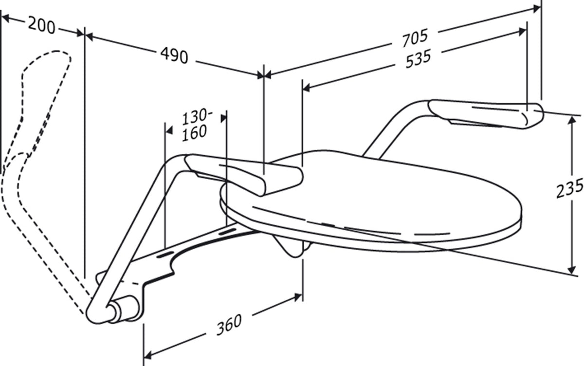 Pressalit TMA 1 Arm Support – dimensioned drawing