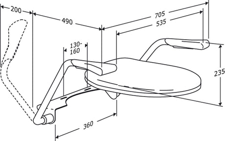 Pressalit TMA 1 Arm Support – dimensioned drawing