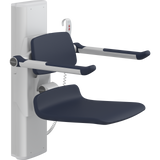 Pressalit PLUS shower seat – 450 mm Electric – Back & Armrests, Standard Seat, Dark Blue