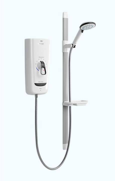 Mira Advance Flex Extra 8.7kw shower controls and riser rail