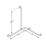 Pressalit PLUS corner shower handrail 762 x 762 x 1090 mm – dimension drawing