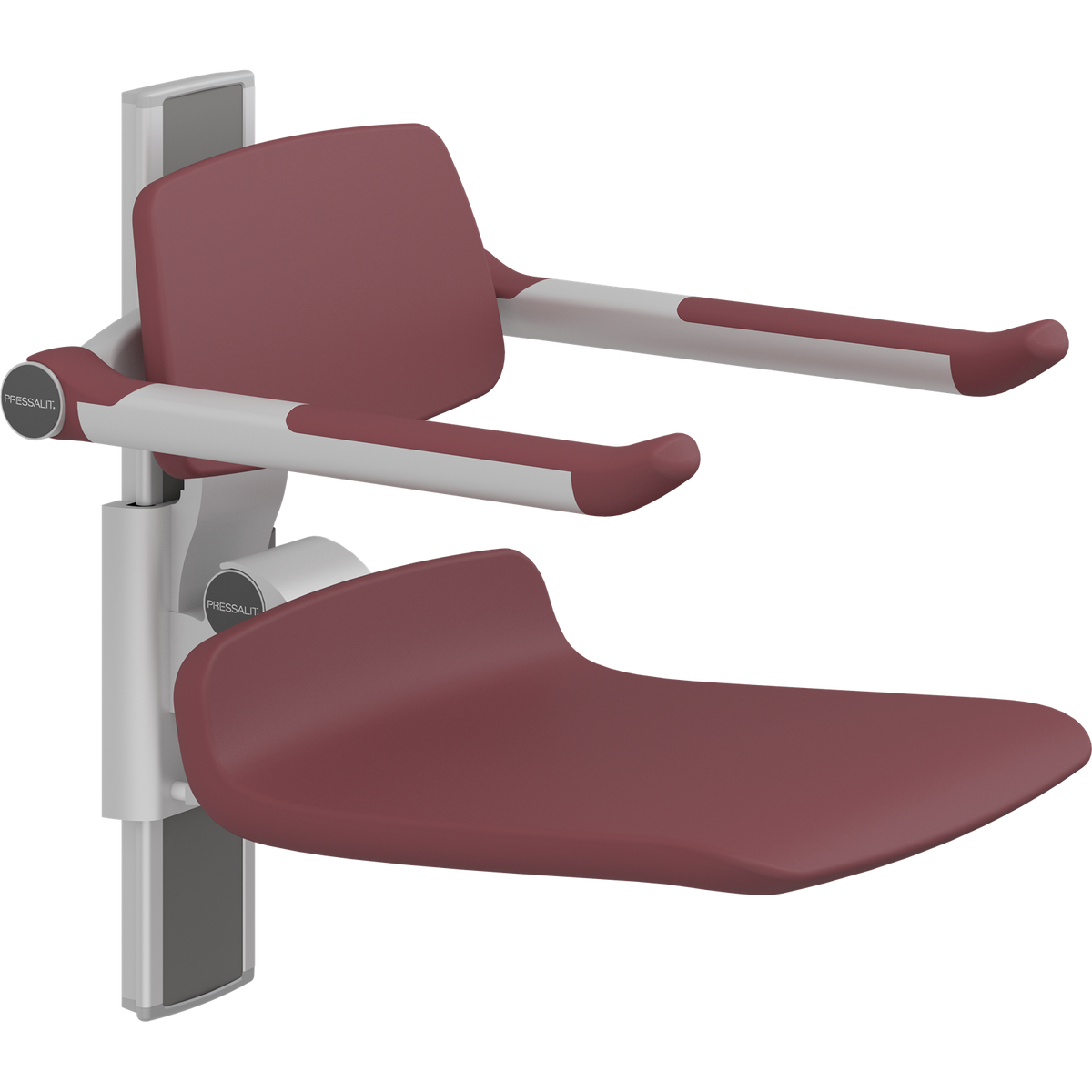 Pressalit PLUS shower seat – 450 mm Manual – Back & Armrests, Standard Seat, Red