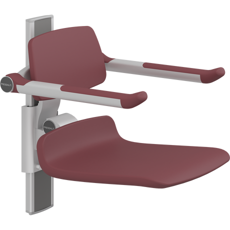 Pressalit PLUS shower seat – 450 mm Manual – Back & Armrests, Standard Seat, Red