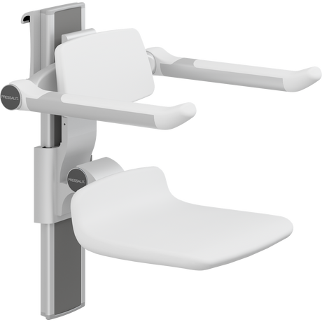 Pressalit PLUS shower seat – 310 mm Manual – Back & Armrests, Standard Seat, White