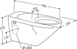 Pressalit wall hung toilet 700 mm – dimensions drawing