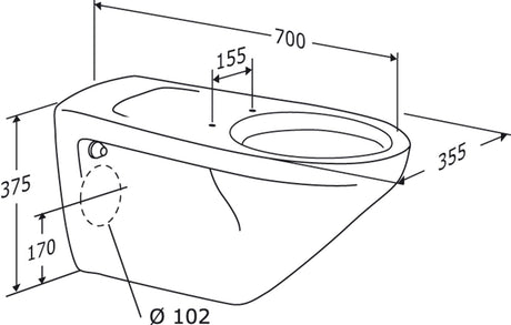 Pressalit wall hung toilet 700 mm – dimensions drawing