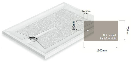 AKW Braddan 1200x700mm Level Access Shower Tray & Gravity Waste (16006W)