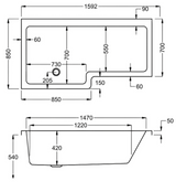 Carron Quantum L Shaped Shower Bath 1600x700(850)mm Left Hand - White Gloss (02386)