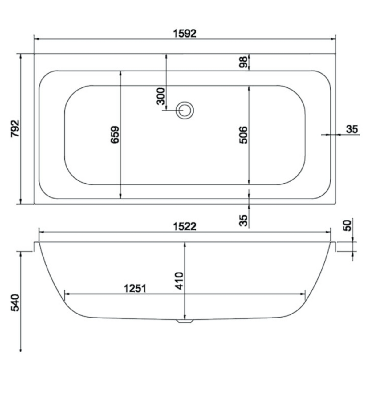 Carron Profile 1600x800mm Double Ended Bath Carronite - White Gloss (02590)