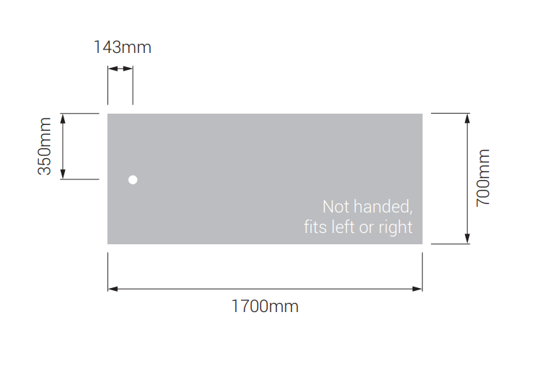 AKW Braddan 1700x700mm shower tray dimensions diagram