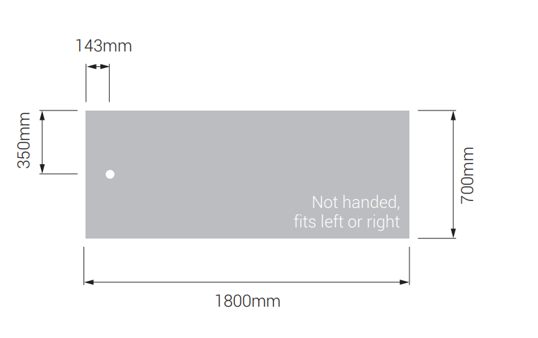 AKW Braddan 1800x700mm shower tray dimensions diagram