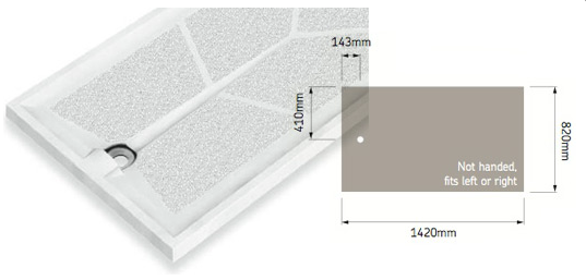 AKW Braddan 1420x820mm Level Access Shower Tray & Gravity Waste (16058W)