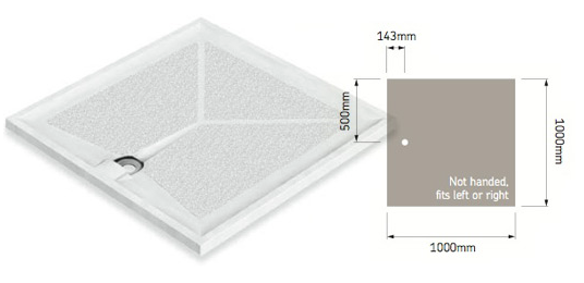 AKW Braddan 1000x1000mm Level Access Shower Tray & Gravity Waste (16071W)