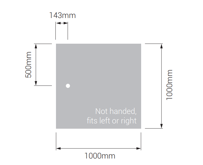 AKW Braddan 1000x1000mm shower tray dimensions diagram
