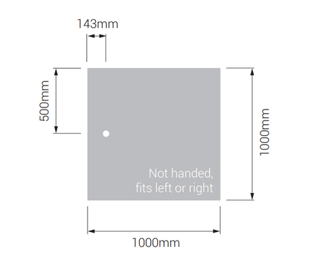 AKW Braddan 1000x1000mm shower tray dimensions diagram