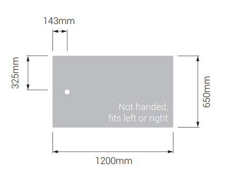 AKW Braddan 1200x650mm shower tray dimensions diagram