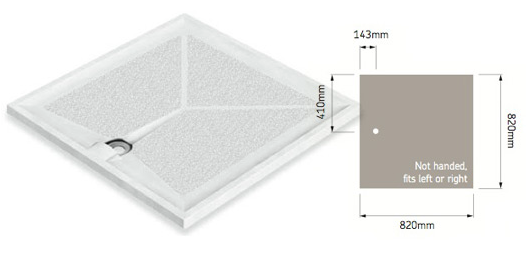 AKW Braddan 820x820mm Level Access Shower Tray & Gravity Waste (16470W)