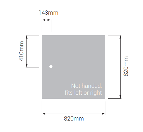 AKW Braddan 820x820mm shower tray dimensions diagram