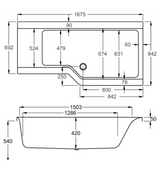 Carron Urban Edge L-Shaped Shower Bath 1675mm Right Hand Carronite - White Gloss (02528)