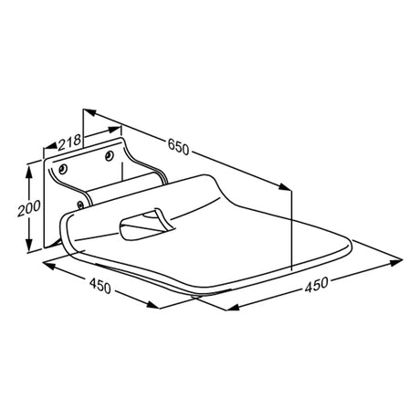 Pressalit VALUE IV folding shower seat – dimension drawing (mm)