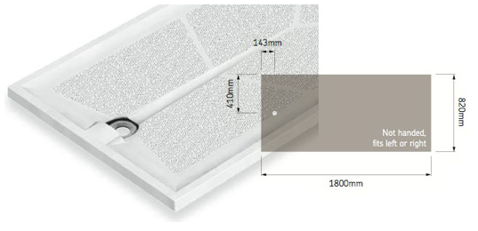 AKW Braddan 1800x820mm Level Access Shower Tray & Gravity Waste (16065W)