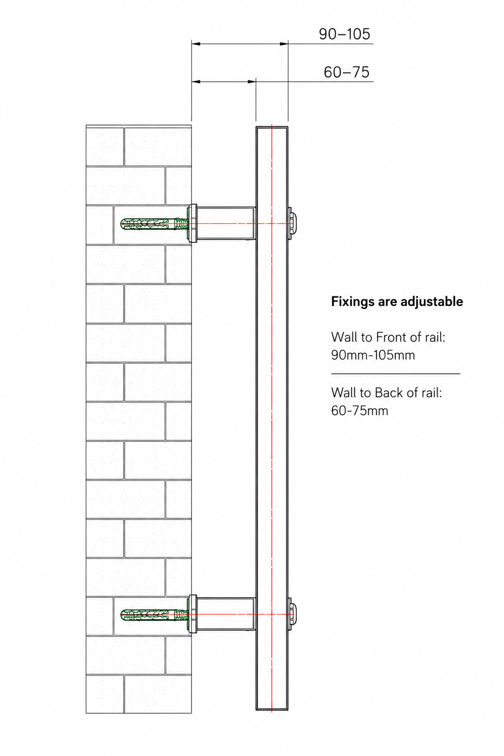 Kartell K-Rail 22mm towel rail wall-to-rail dimensions