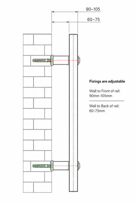 Kartell K-Rail 22mm towel rail wall-to-rail dimensions