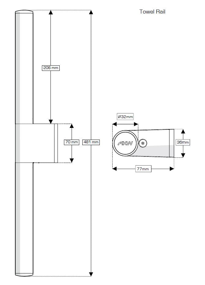 AKW Onyx Towel Rail Black and Chrome (23689)