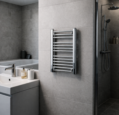 Kartell K-VIT K-Rail 25mm Straight chrome towel rail in a bathroom