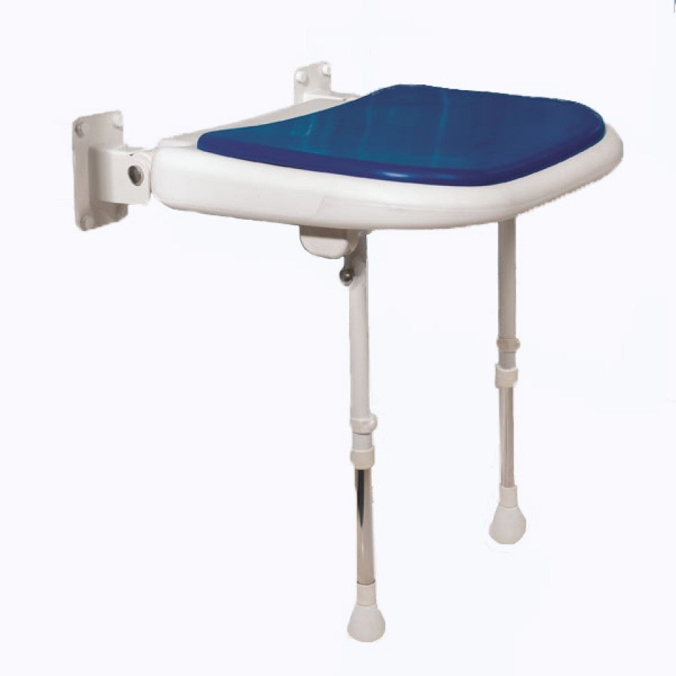 AKW 4000 Series Advanced Wall Mounted Fold Up Blue Padded Seat With Support Legs (04070P)