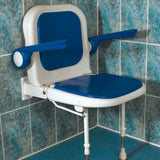 AKW 4000 Series Advanced Fold Up Shower Seat With Support Legs Blue Padded Back and Arms (04130P)