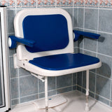AKW 4000 Series Extra Wide Wall Mounted Blue Padded Shower Seat with Back and Arms (04140P)