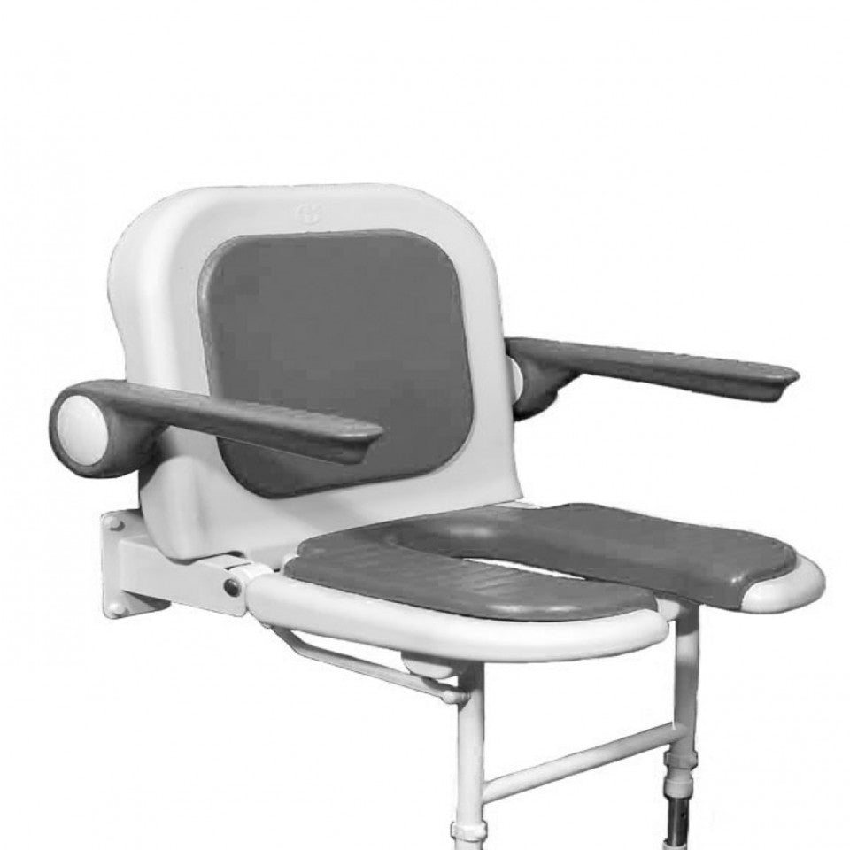 AKW 4000 Series Extra Wide Horseshoe Wall Mounted Shower Seat with Grey Padded Back and Arms (04250P)