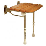 AKW 4000 Series Fold Up Wooden Slatted Wall Mounted Shower Seat with Support Legs (04030)
