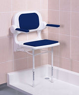 AKW 2000 Series Standard Fold Up Wall Mounted Shower Seat with Blue Padded Back and Arms (02230P)