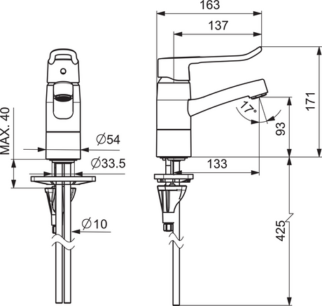 Pressalit RT624 basin mixer tap dimension drawing