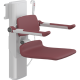 Pressalit PLUS shower seat – 450 mm Electric – Back & Armrests, Standard Seat, Red