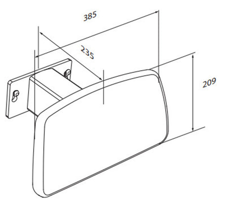 Pressalit PLUS removable backrest for SELECT toilet lifter – dimension drawing (mm)