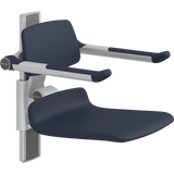 Pressalit PLUS shower seat – 450 mm Manual – Back & Armrests, Standard Seat, Dark Blue