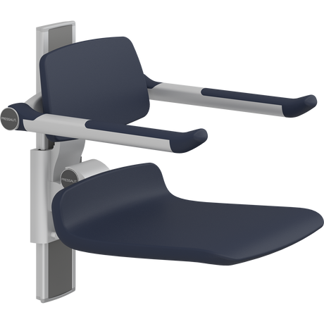 Pressalit PLUS shower seat – 450 mm Manual – Back & Armrests, Standard Seat, Dark Blue