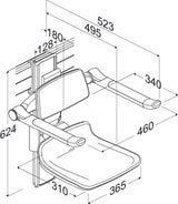 Pressalit PLUS shower seat 310 – dimension drawing (mm)