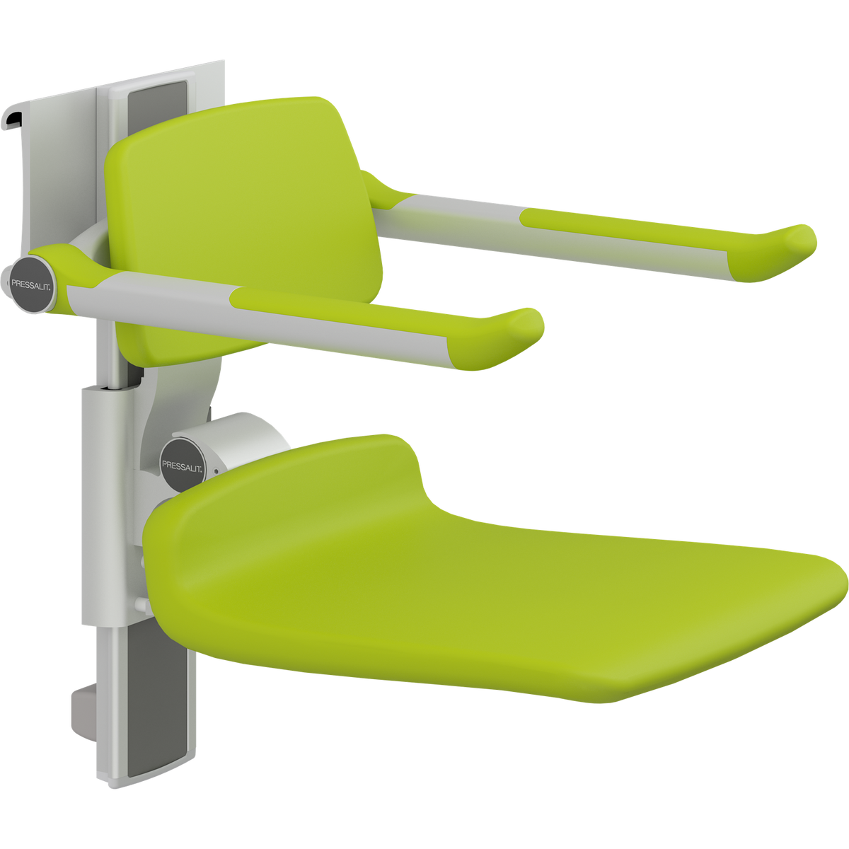 Pressalit PLUS shower seat – 450 mm Manual – Back & Armrests, Standard Seat, Lime Green