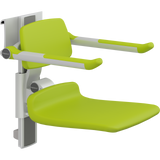 Pressalit PLUS shower seat – 450 mm Manual – Back & Armrests, Standard Seat, Lime Green