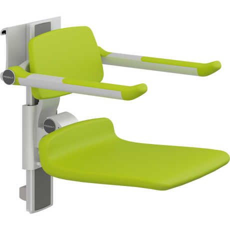 Pressalit PLUS shower seat – 450 mm Manual – Back & Armrests, Standard Seat, Lime Green