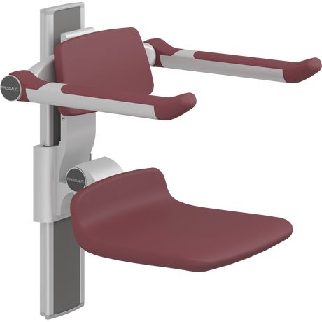 Pressalit PLUS shower seat – 310 mm Manual – Back & Armrests, Standard Seat, Red